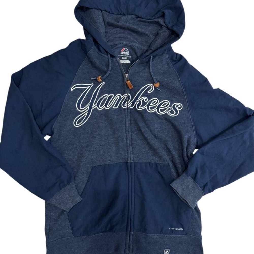 Majestic NY Yankees Full Zip Hoodie Mens Small Navy Gray DryBase Performance